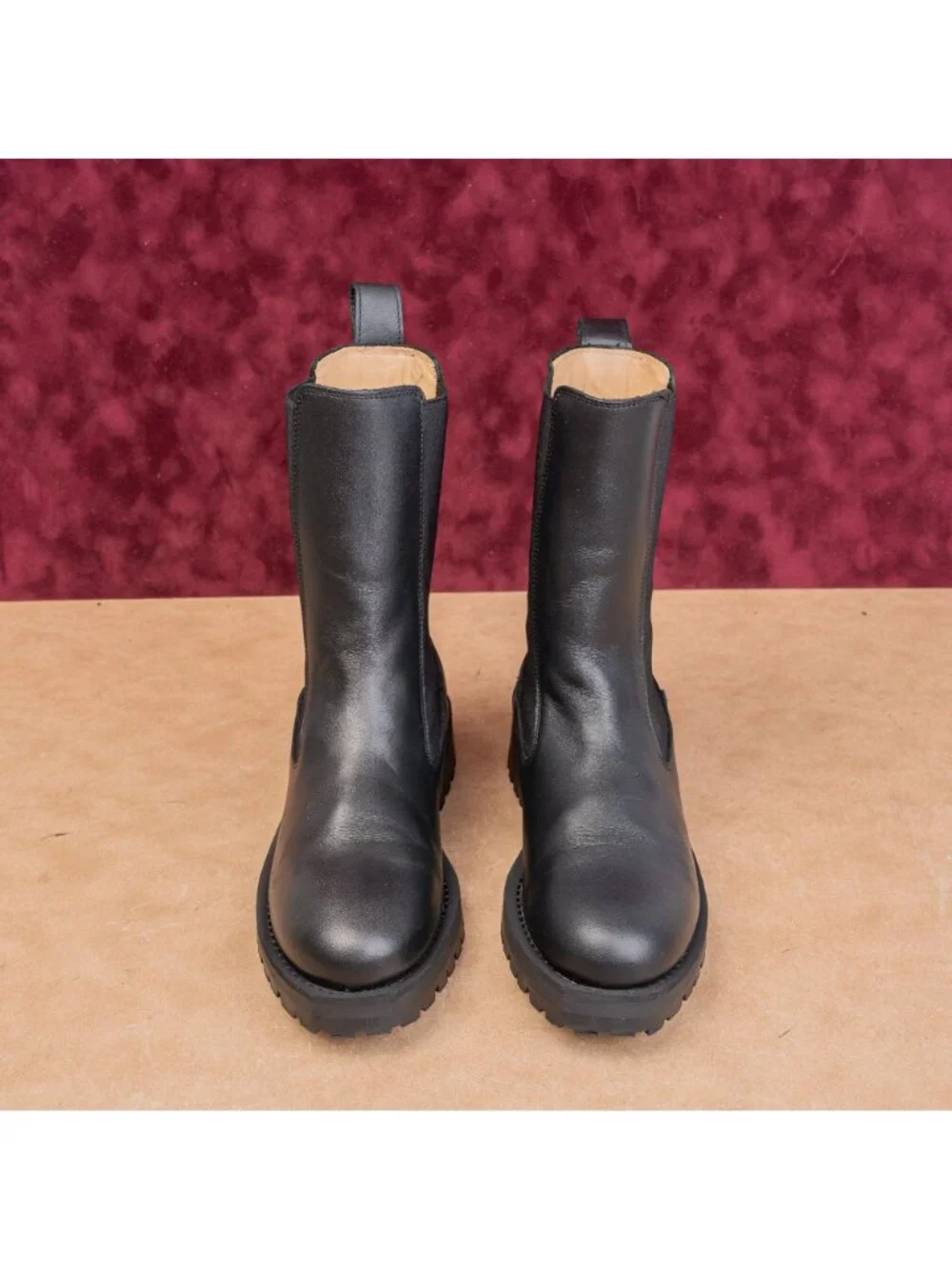 & Other Stories Women Chunky Black Leather Slip-on Ankle Chelsea Boots 8US EUR39